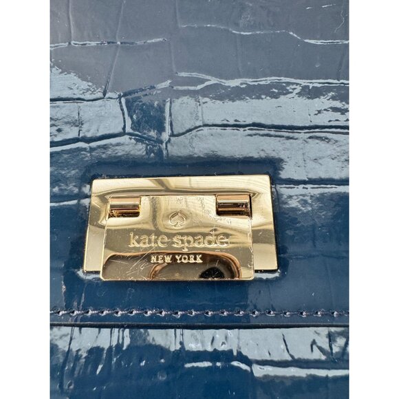 Kate Spade Knightsbridge Doris Blue Leather Croc Embossed Satchel Purse Handbag - Picture 8 of 11